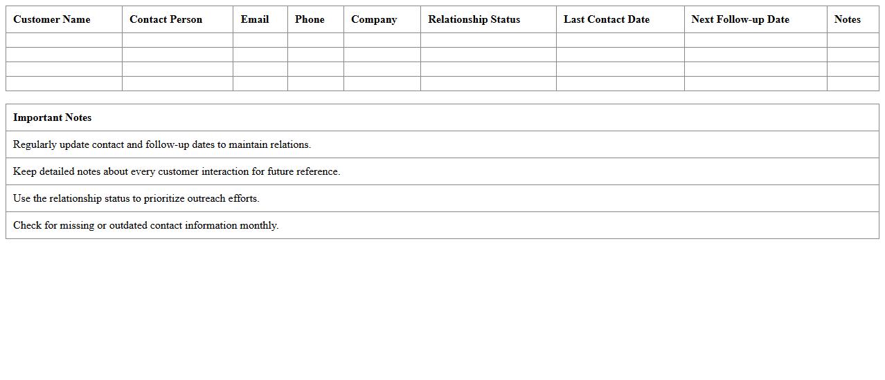 Customer Relationship Summary Excel Template