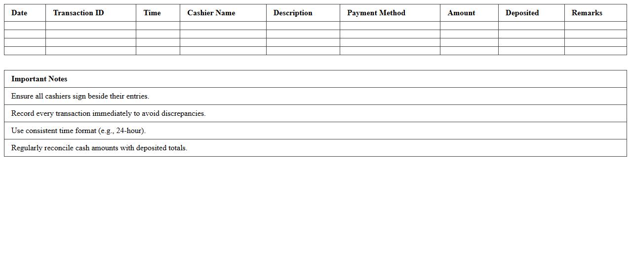 Daily Cashier Transaction Tracker Template