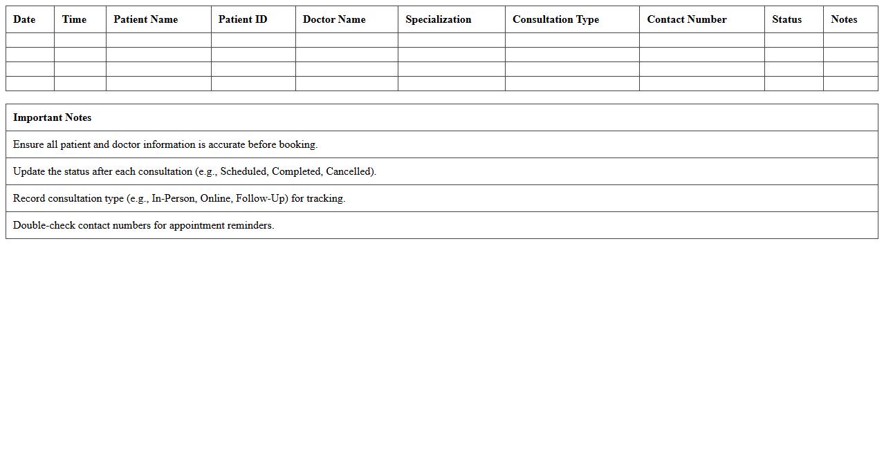 Doctor Consultation Booking Excel Template