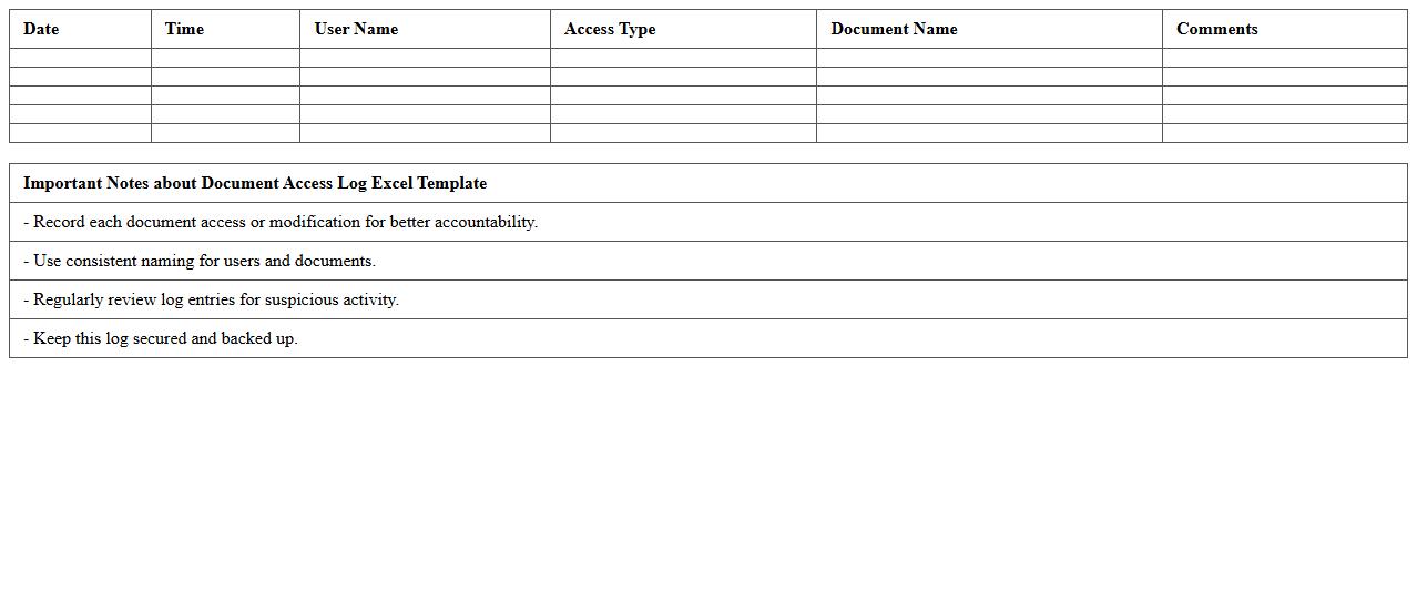 Document Access Log Excel Template
