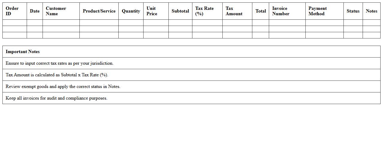 E-commerce Tax Calculation Excel Template
