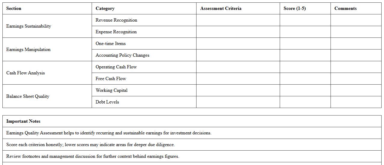 Earnings Quality Assessment Excel Template for Investment Teams