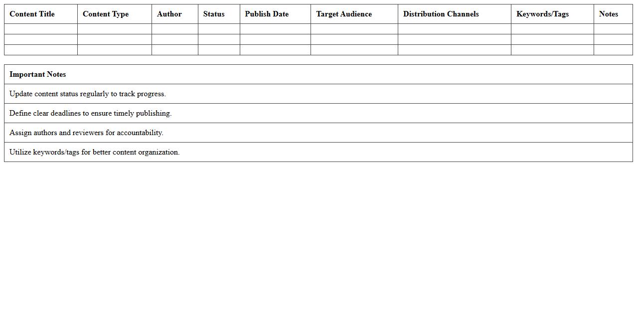 Editorial Content Planning Excel Template