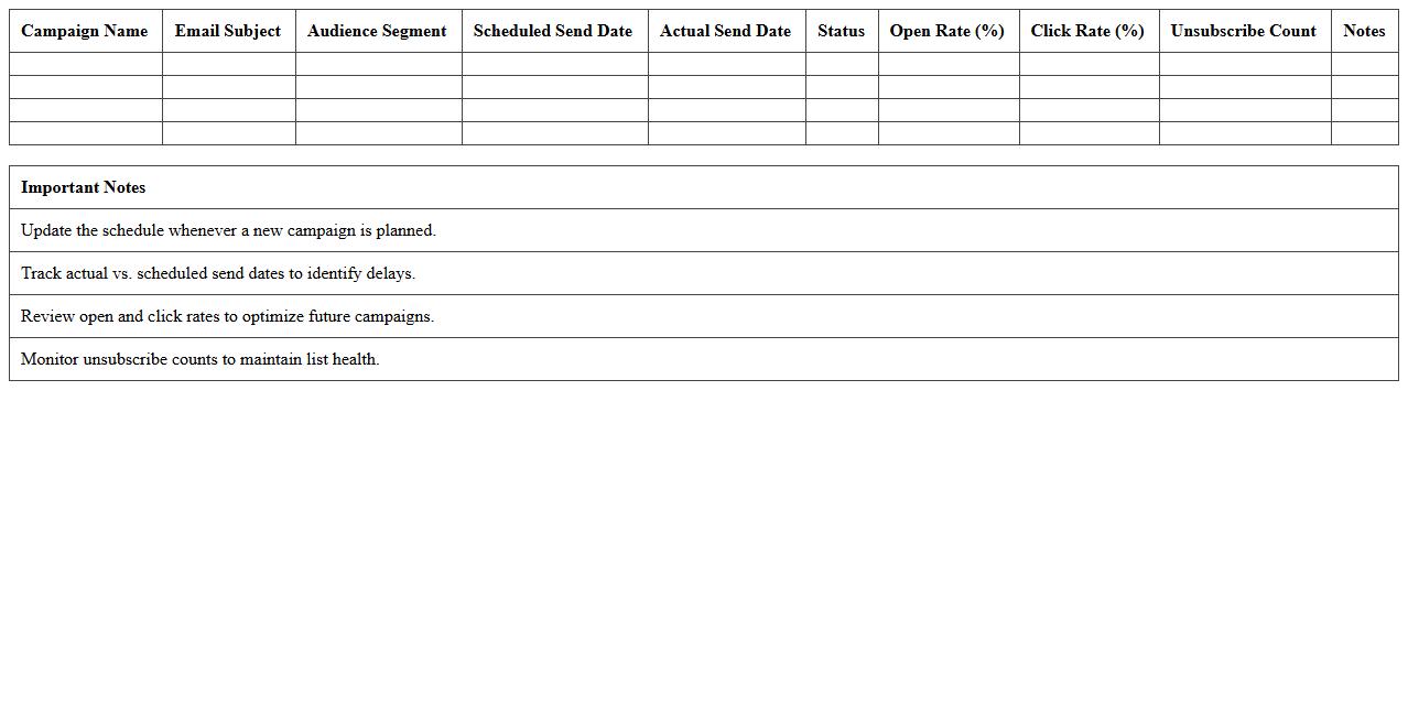 Email Marketing Schedule and Results Template