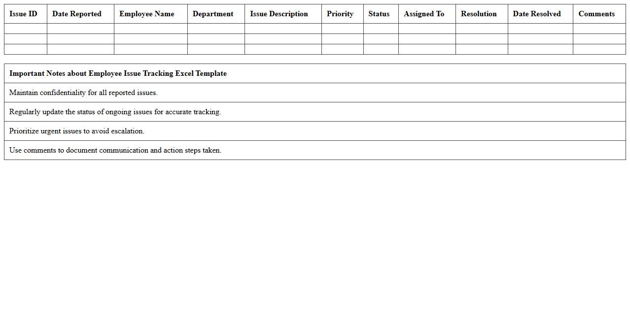 Employee Issue Tracking Excel Template