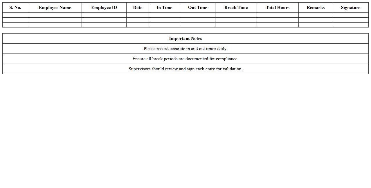 Employee In-Out Attendance Register Excel Template