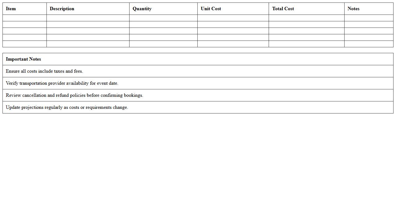 Event Transportation Cost Projections Template