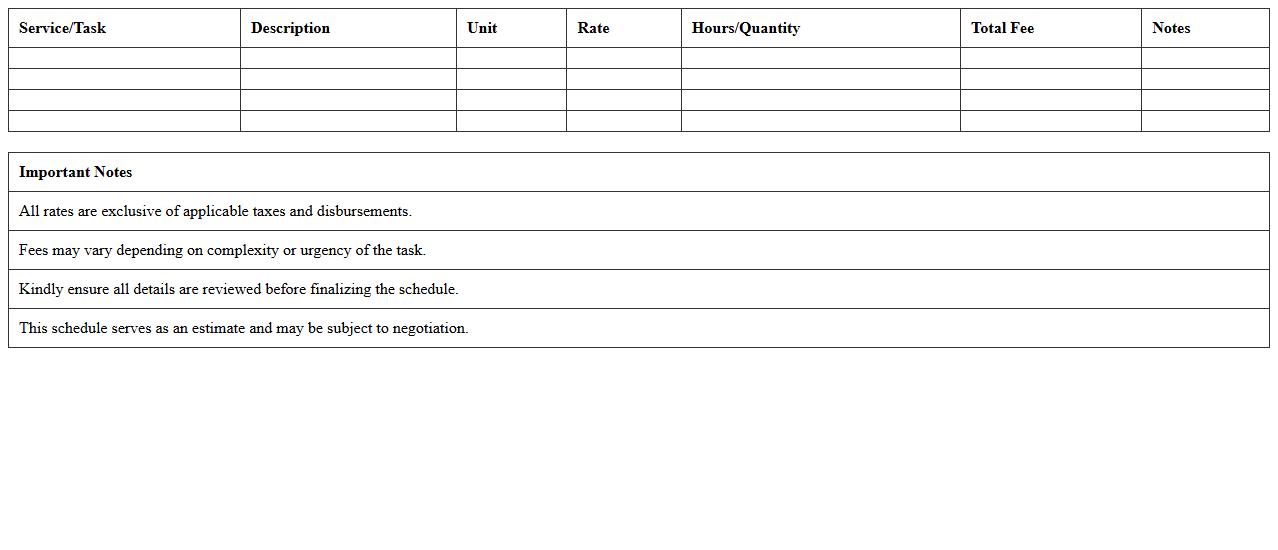 Excel Fee Schedule Template for Legal Consultants