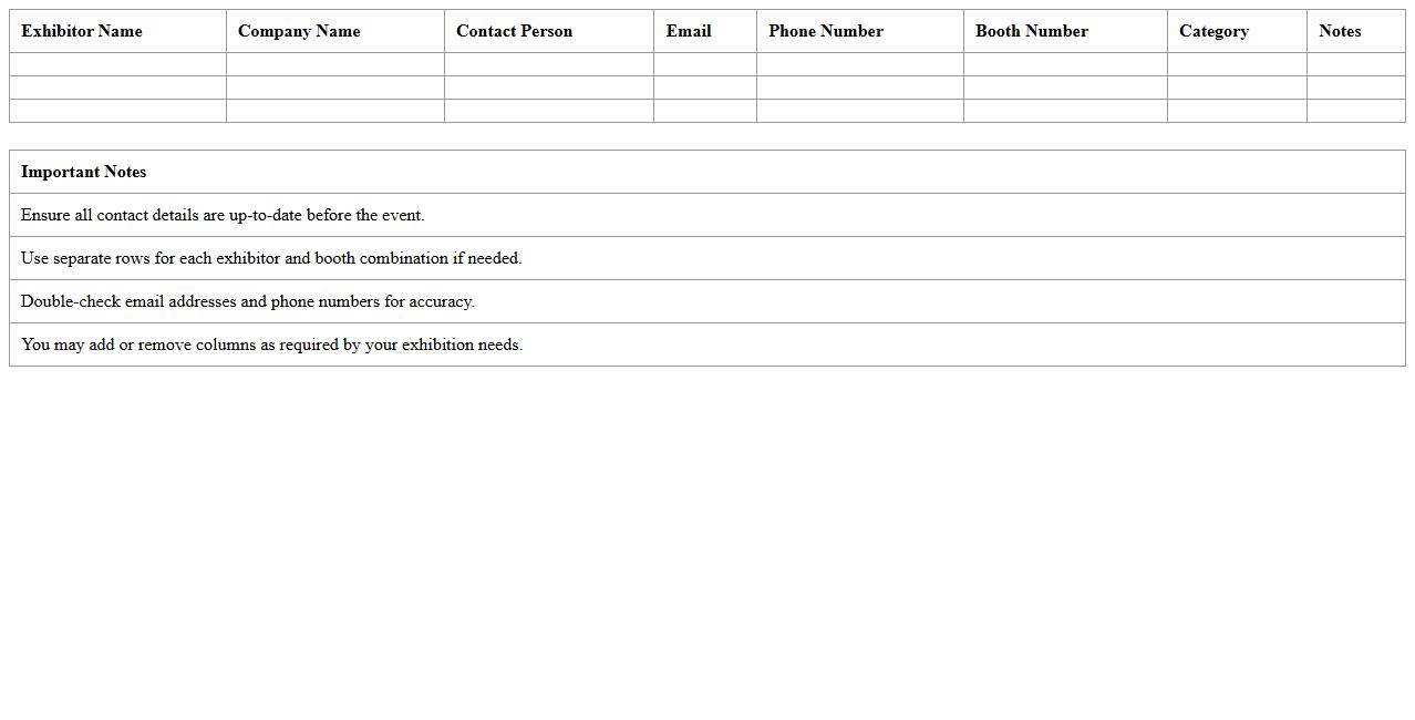 Exhibitor Contact List Excel Template