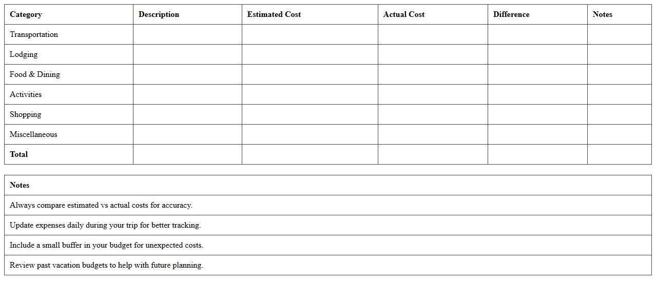 Family Vacation Budget Planning Spreadsheet