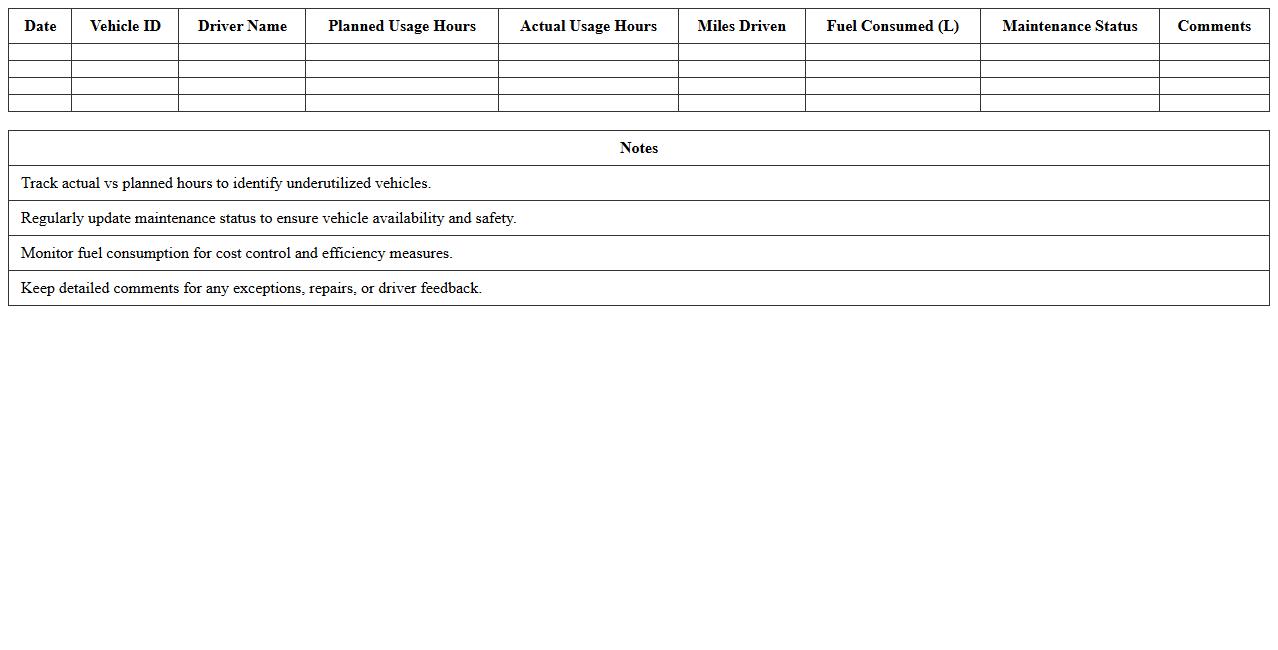 Fleet Utilization Tracking Excel Template