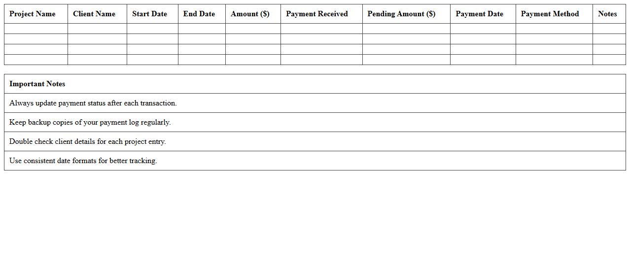 Freelance Project Payment Log Excel Sheet