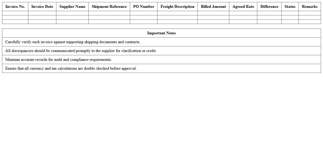 Freight Invoice Reconciliation Excel Template