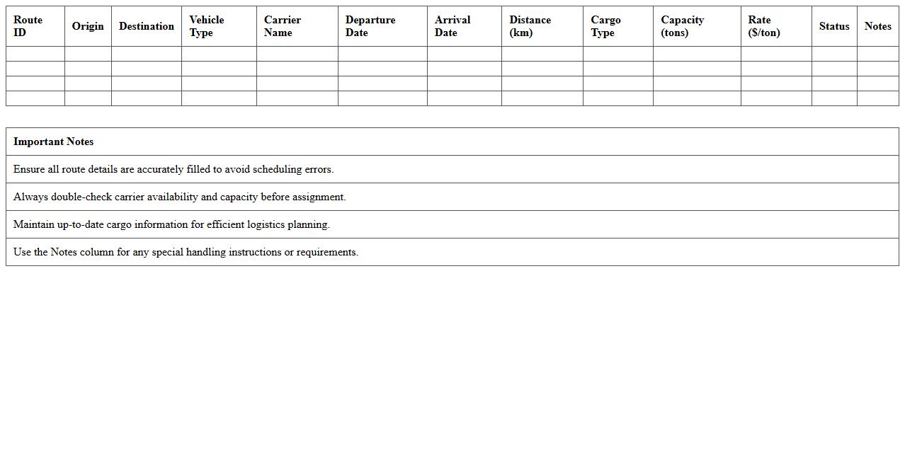 Freight Logistics Route Allocation Excel Spreadsheet