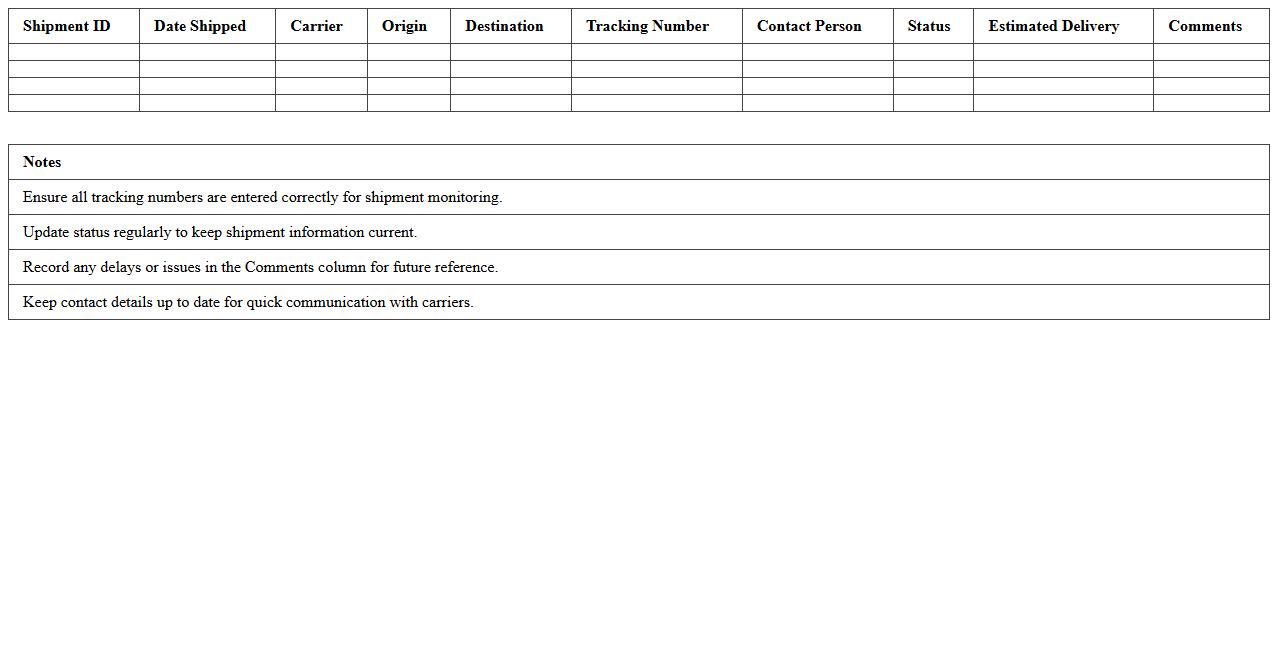 Freight Shipment Tracking Log Excel Template
