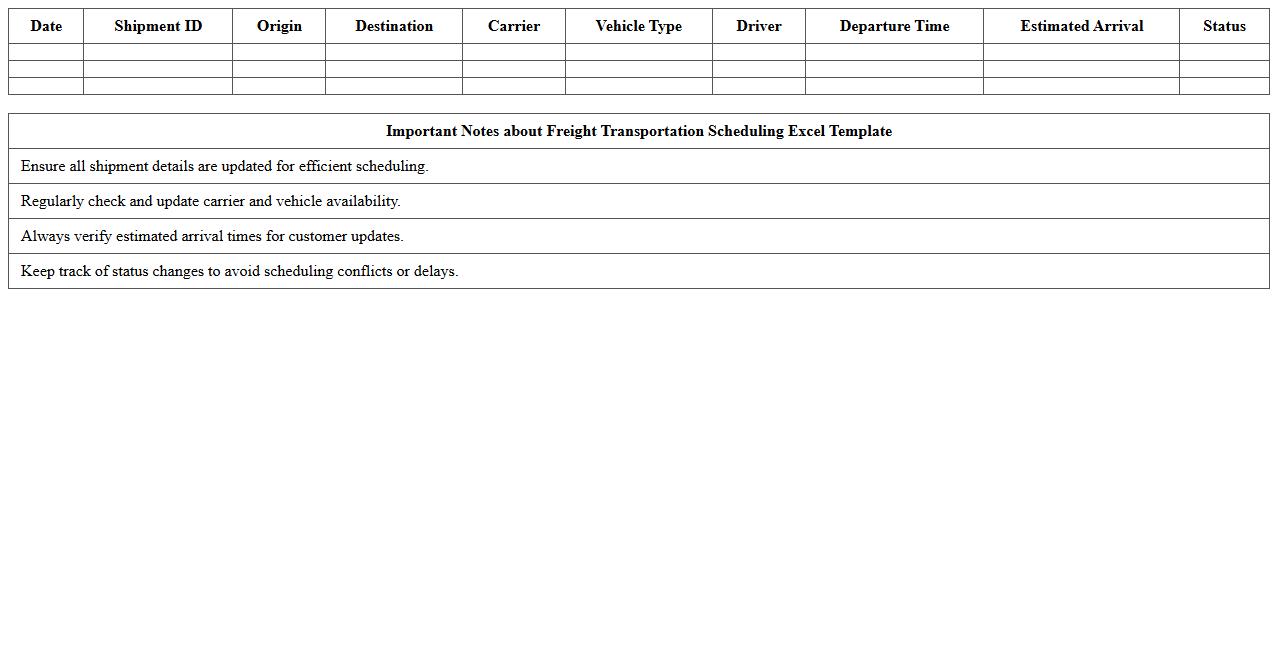 Freight Transportation Scheduling Excel Template