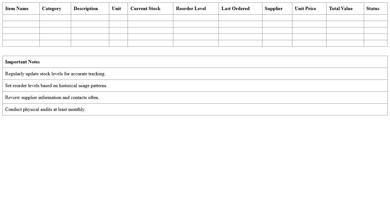 Front Desk Office Supplies Inventory Tracker