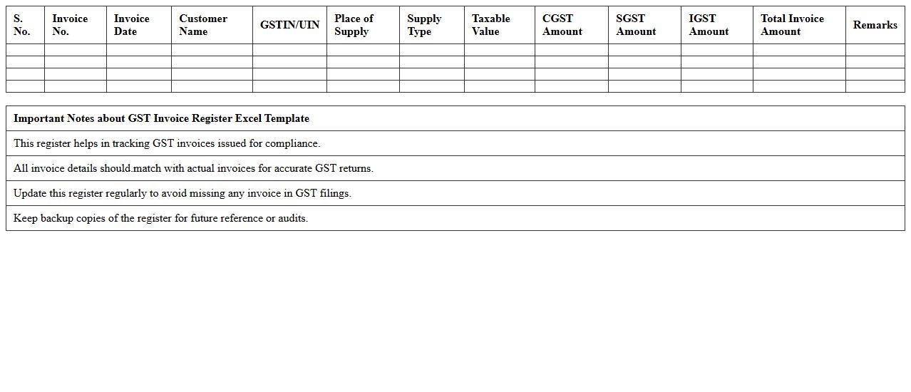 GST Invoice Register Excel Template