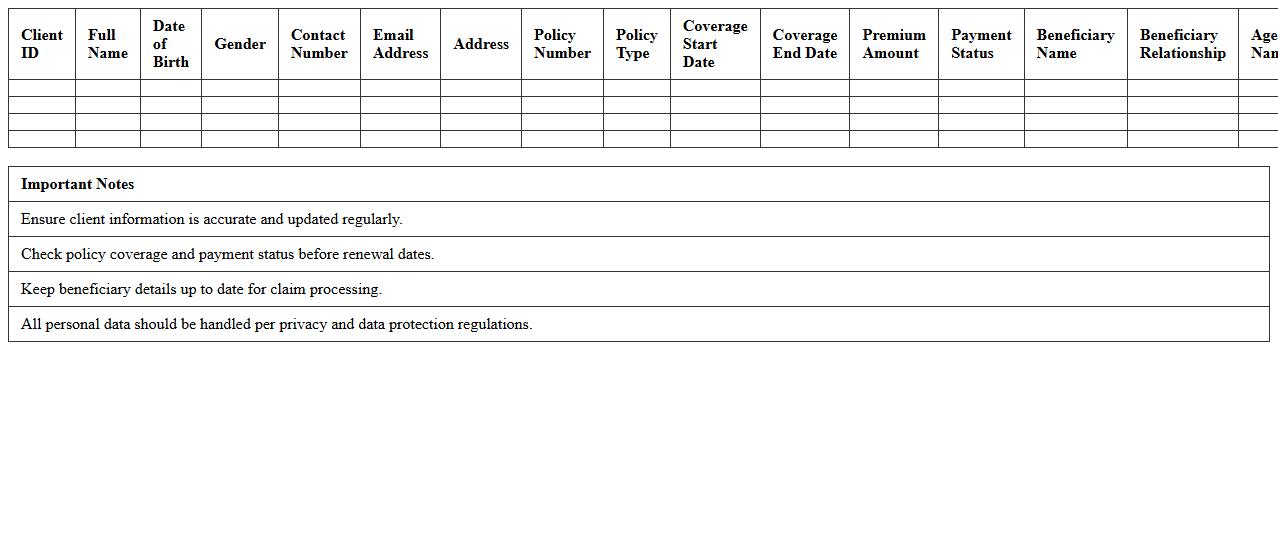 Health Insurance Client Records Spreadsheet
