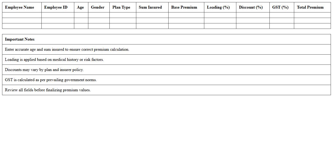 Health Insurance Premium Calculation Excel Template