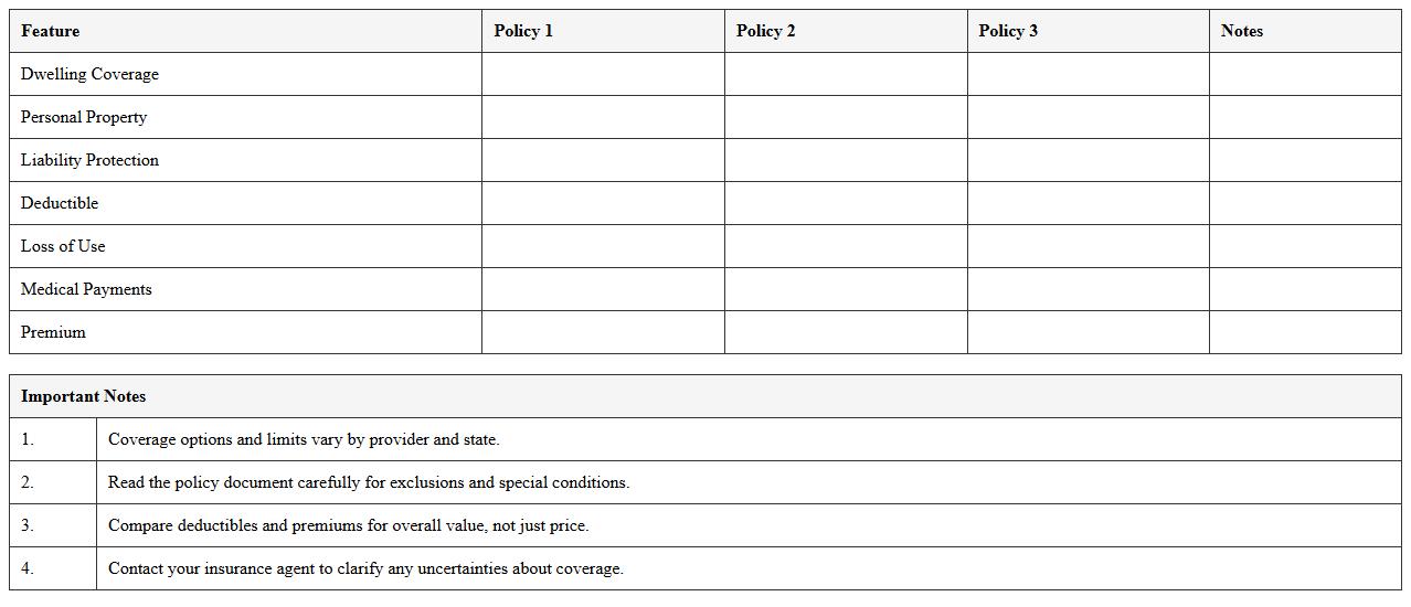 Homeowners Insurance Feature Comparison Table