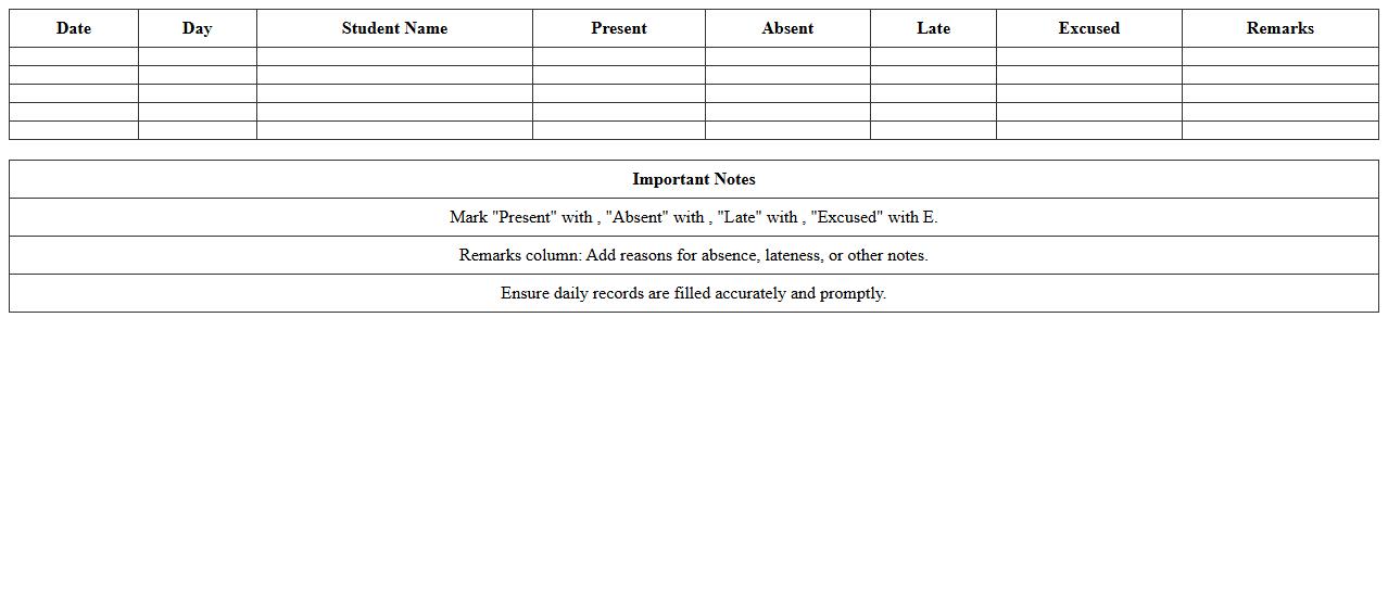 Homeroom Attendance Register Spreadsheet