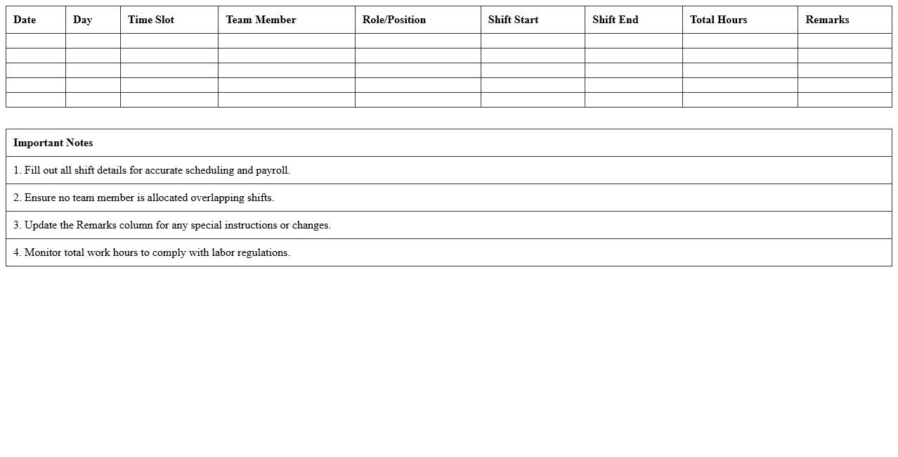 Hospitality Team Shift Allocation Excel Sheet