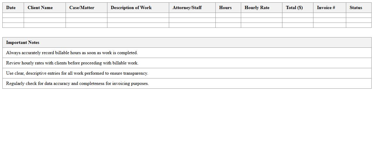 Hourly Billing Excel Template for Small Law Firms