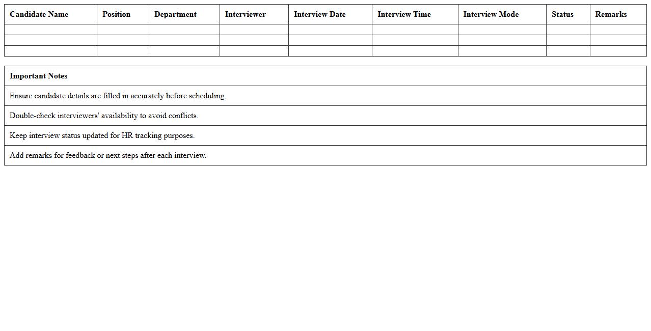 HR Interview Scheduling Excel Template