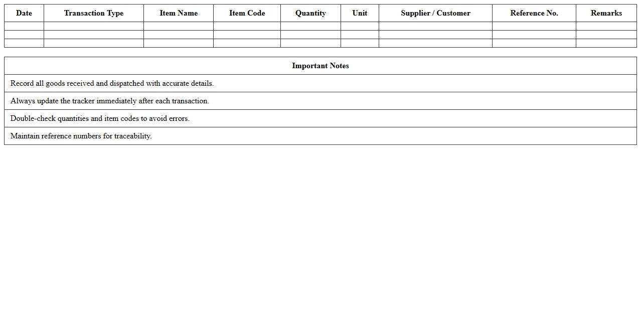 Incoming and Outgoing Goods Tracker Excel