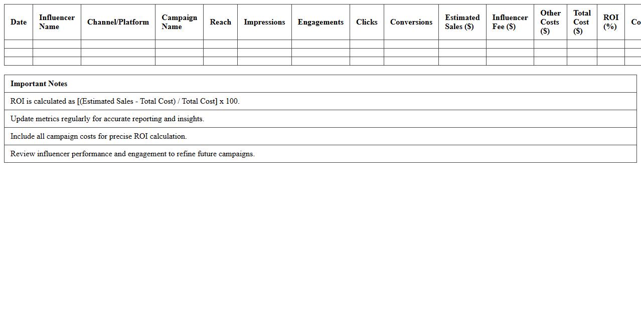 Influencer Marketing ROI Excel Tracker