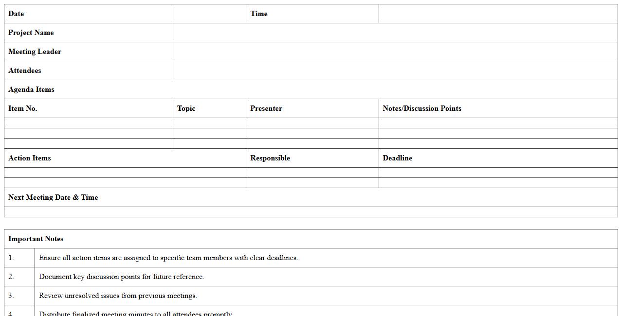 Internal Project Meeting Agenda Excel Sheet