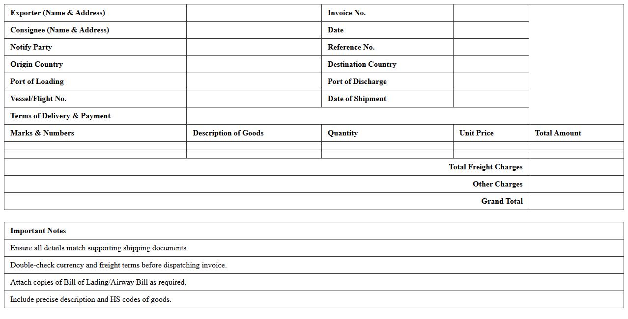 International Freight Invoice Excel Format