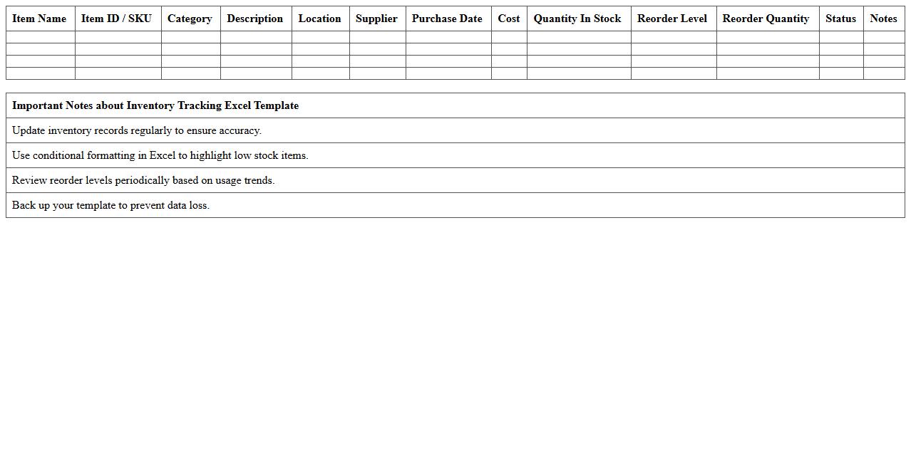 Inventory Tracking Excel Template