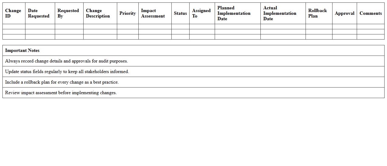 IT Change Management Tracker Excel Template