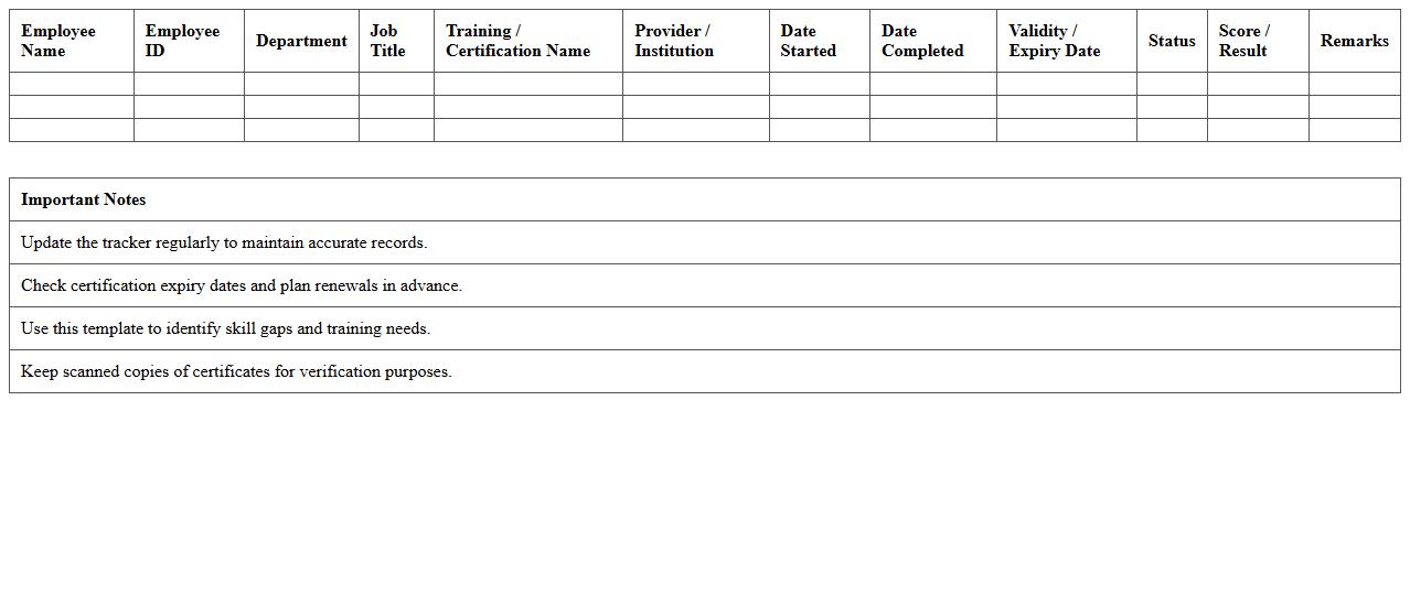 IT Employee Training and Certification Tracker Excel Template