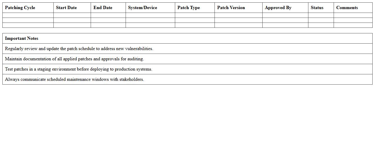 IT Patch Management Schedule Excel Spreadsheet