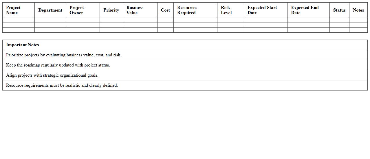 IT Project Prioritization Roadmap Excel Template