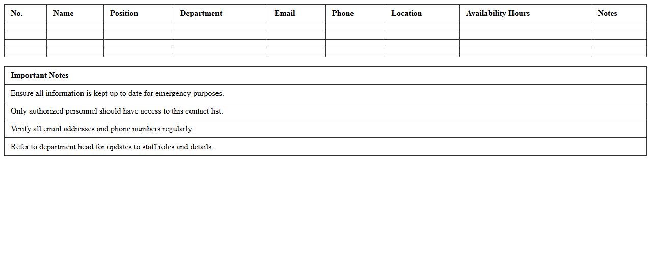 IT Staff Contact Information List Excel Template