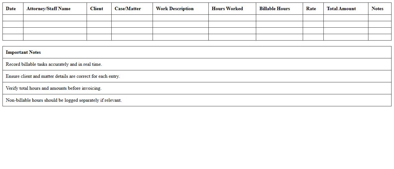 Law Firm Billable Hours Timesheet Template