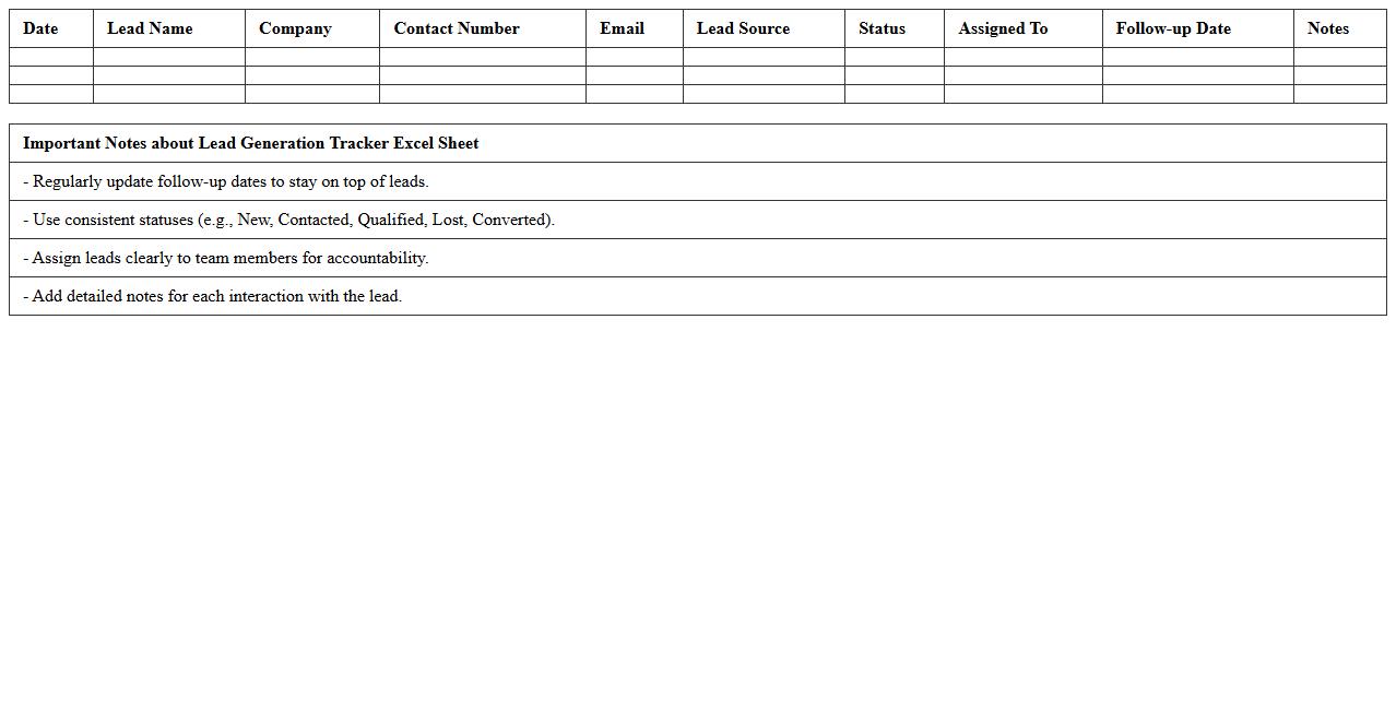 Lead Generation Tracker Excel Sheet