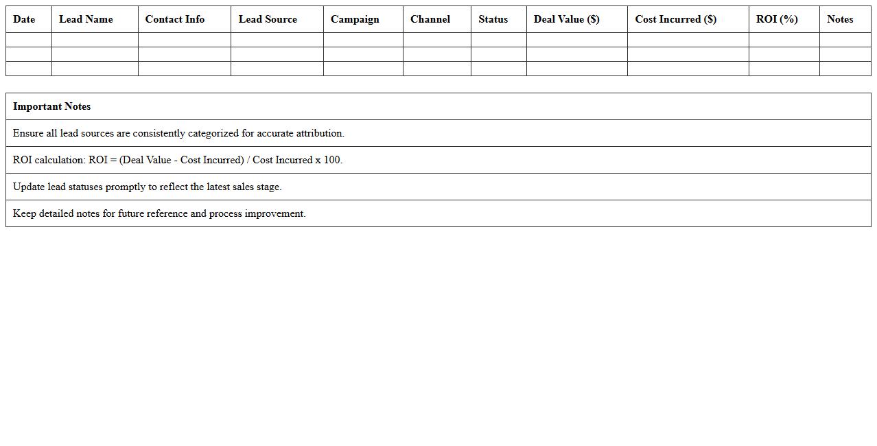 Lead Source Attribution and ROI Tracking Excel Template