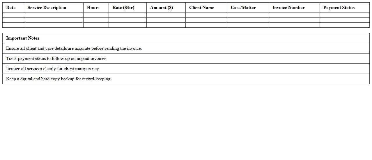 Legal Billing Statement Excel Template for Solo Lawyers