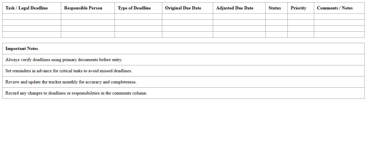 Legal Deadlines & Calendar Tracker Excel