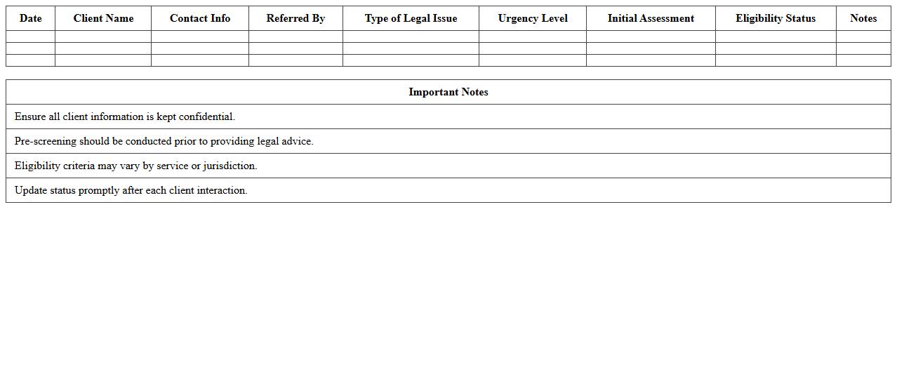 Legal Service Client Pre-Screening Excel Template
