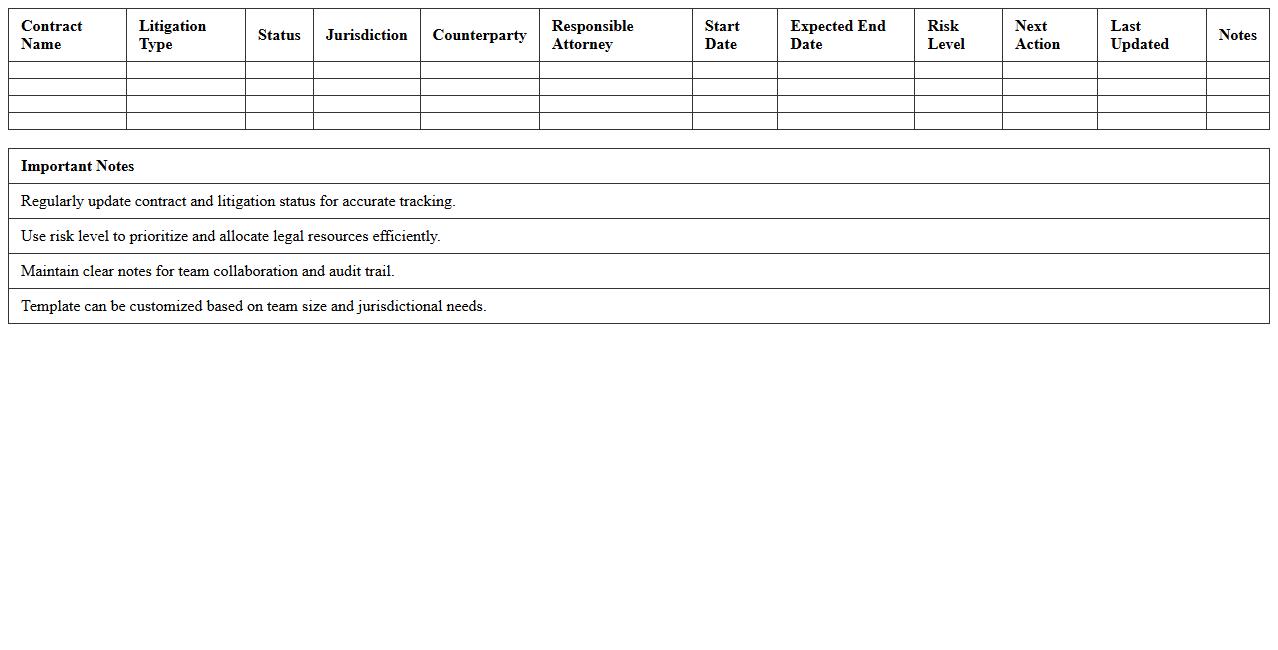 Litigation Contracts Dashboard Excel Template for Legal Teams
