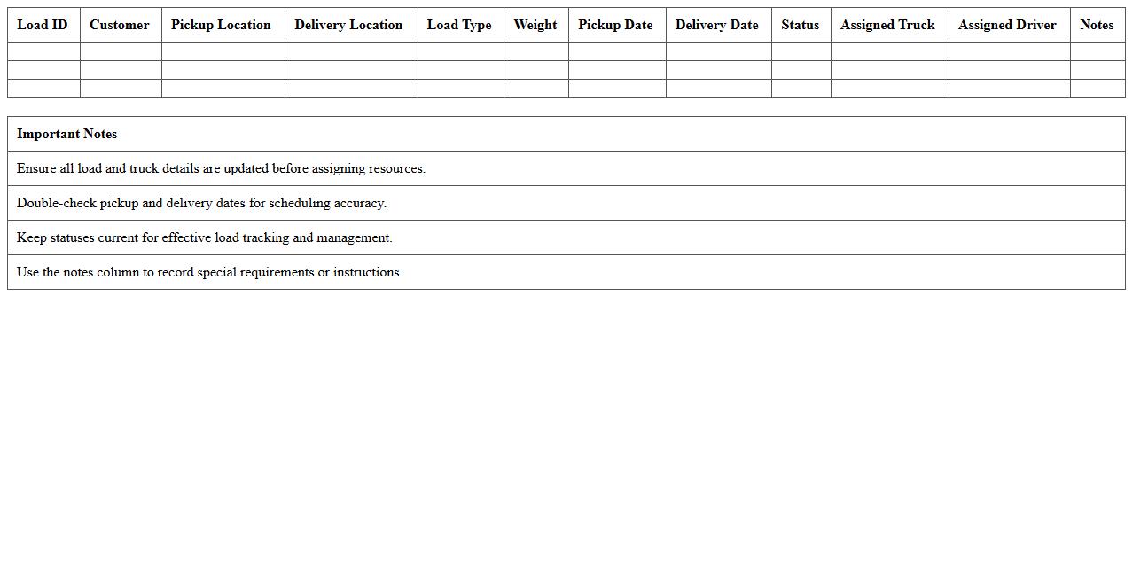 Load Matching & Transportation Resource Management Excel Template