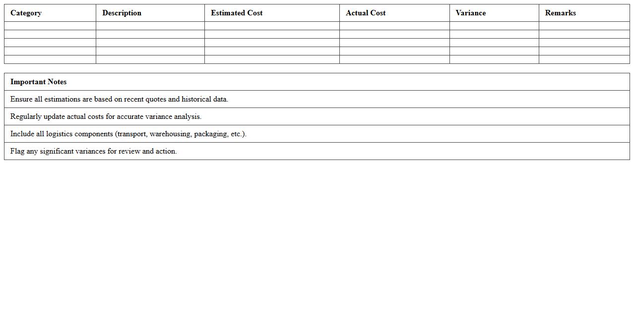 Logistics Budget Forecast Excel Template