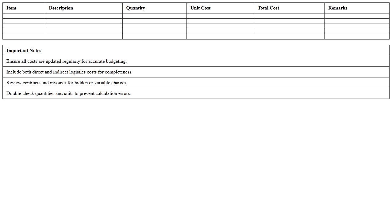 Logistics Cost Breakdown Excel Template