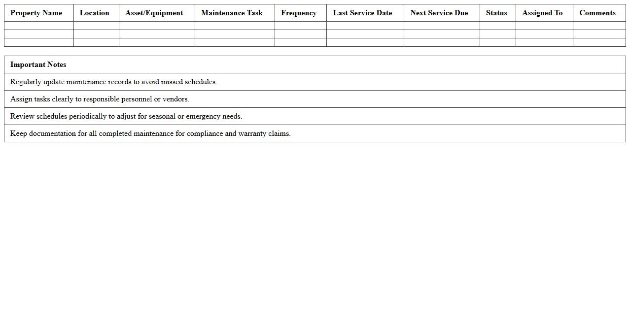 Maintenance Schedule Tracker for Commercial Properties